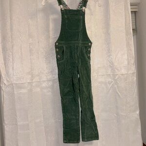 Mini Boden Dark Green Corduroy Overalls with Floral Straps